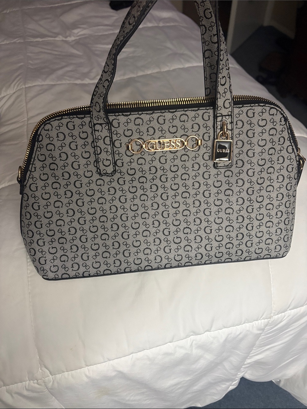 NWOT GUESS Gray Logo Dome Crossbody  Satchel with Gold Hardware
